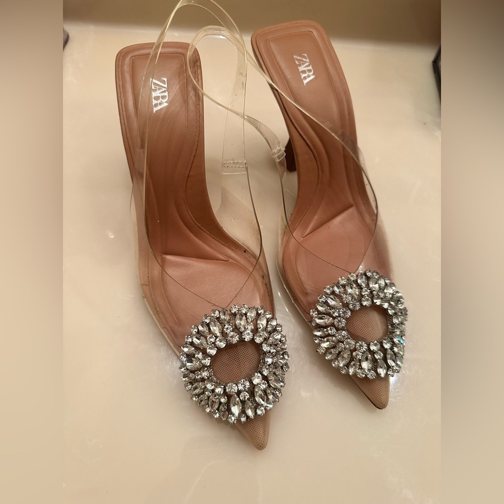 SOLD. DO NOT BUY Blogger fav 2 Zara pointed toe rhinestone embellished heels. - Picture 3 of 13